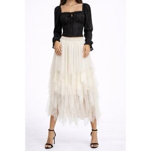 Honey White Layered Tulle Midi Skirt • Wardrobe Set Piece • NWT • Size S